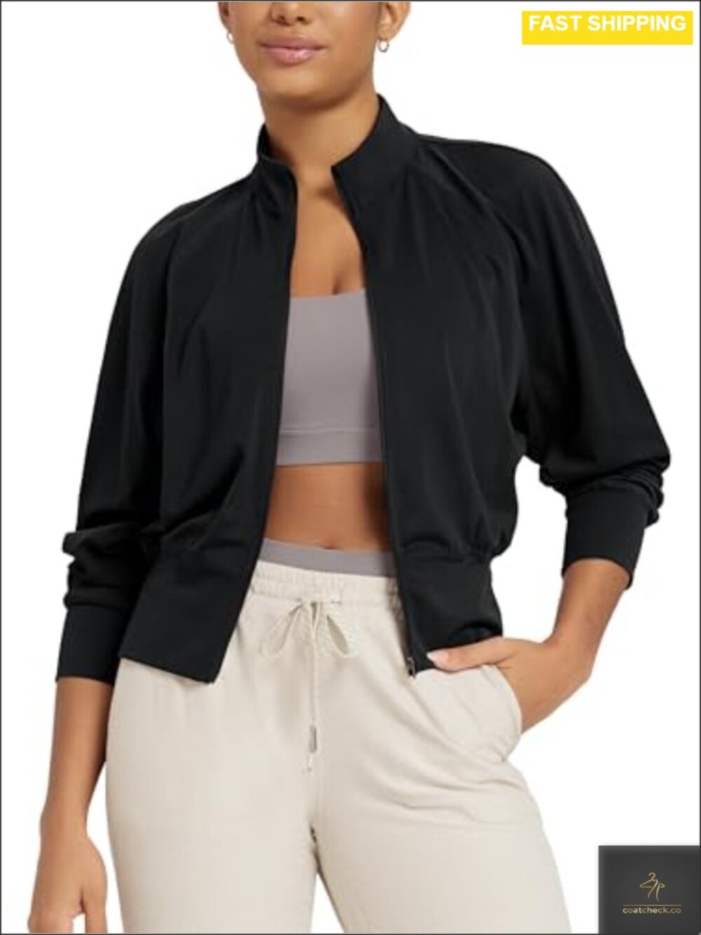 Full Zip Workout Jacket Lightweight Yoga Athletic Cropped Stand Collar